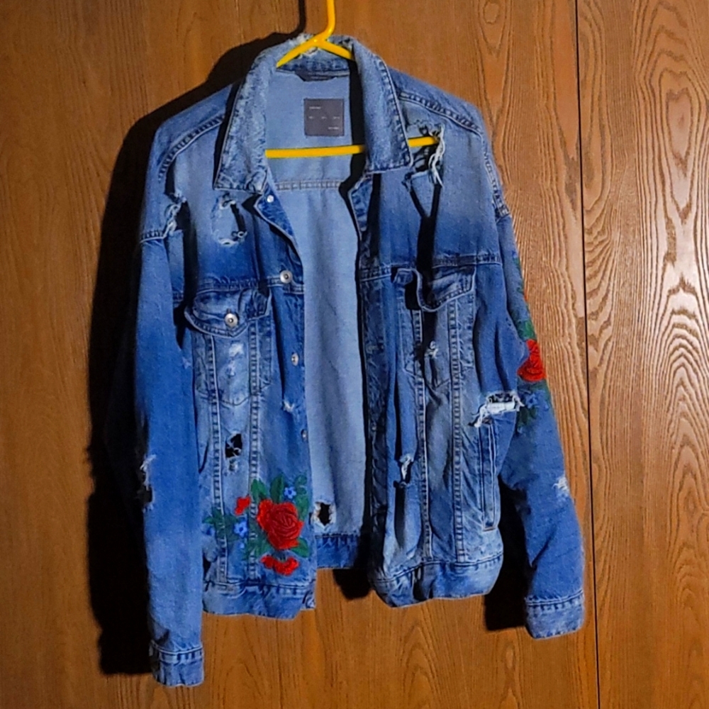 Distressed Rose Denim Jacket